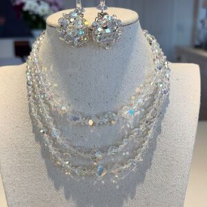 Elegant AB 50s Crystal Necklace and Earring Set